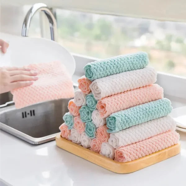 5-pack Microfiber Kitchen Towels Super Absorbent, Fast-drying Anti-grease Dish Cloths